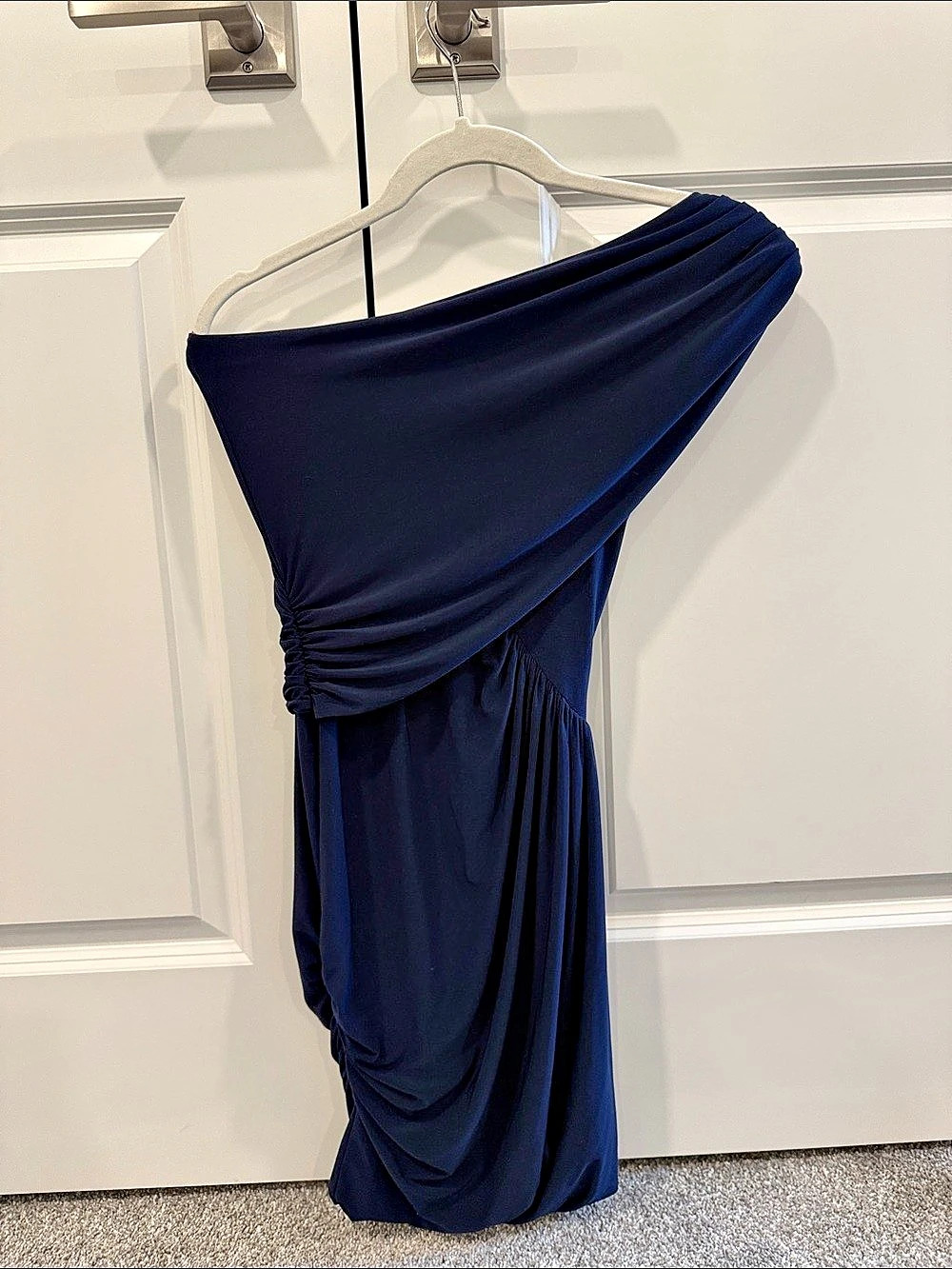 J. Morgan Navy One-Shoulder Maxi Dress